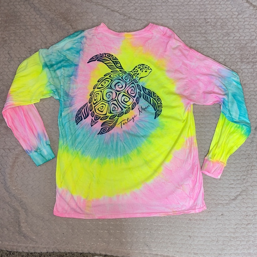 XL Neon Tie Dye Turtle Long Sleeve Tee